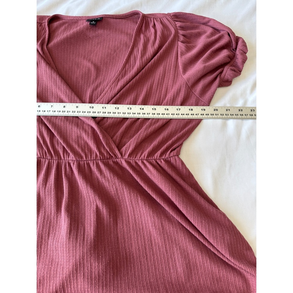 Torrid 0 Faux Wrap Ribbed Knit Peplum Top Puff Sleeve Pink Womens Feminine Boho - Picture 7 of 11